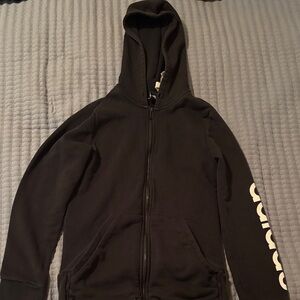 adidas Black Hooded Zip Jacket with White Logo Tag